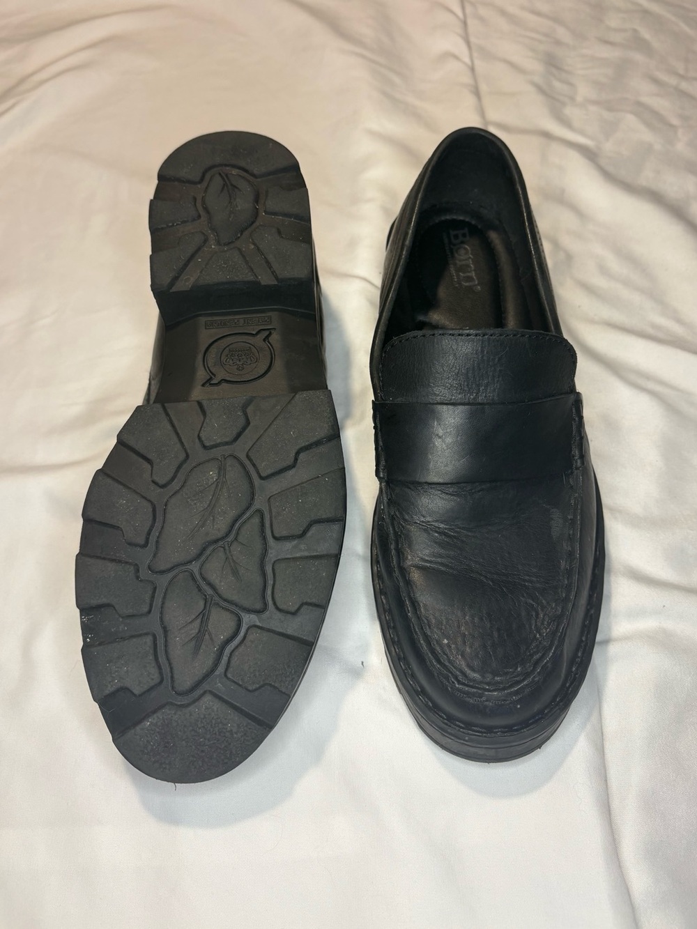 Black Leather Slip-On Women Loafers